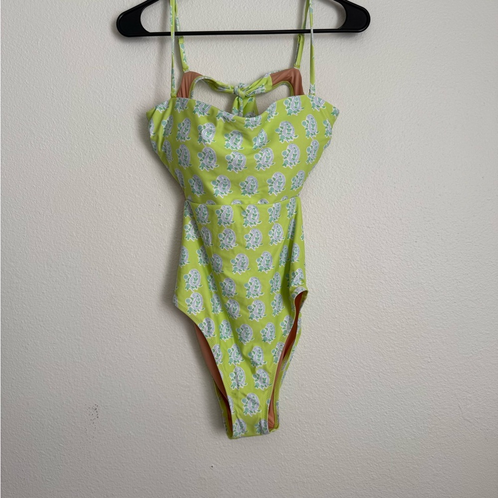 J. Crew One-Piece Swimsuit in Lime Green and Light Blue - Picture 3 of 7